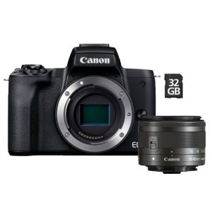 Foto principale Kit Fotocamera Mirrorless Canon EOS M50 Mark II + Obiettivo EF-M 15-45mm IS STM Black + Memoria da 32GB – Prodotto in Italiano