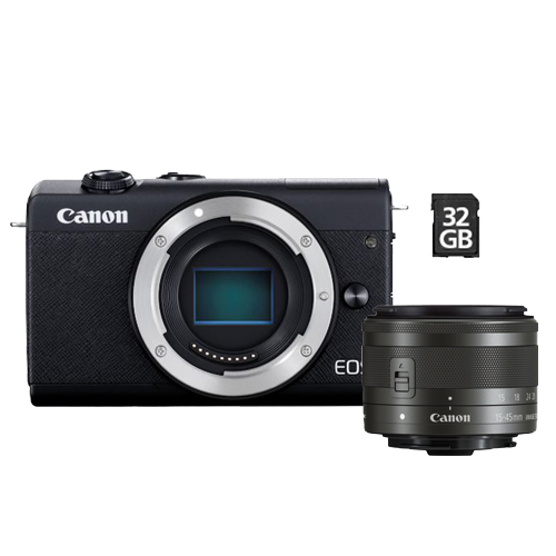Foto principale Kit Fotocamera Mirrorless Canon EOS M200 + Obiettivo 15-45mm IS STM Black + Memoria da 32GB – Prodotto in Italiano