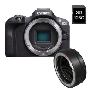 Foto principale Kit Fotocamera Mirrorless Canon EOS R100 + Adattatore EOS EF – EOS RF + Memoria da 64GB – Prodotto in Italiano